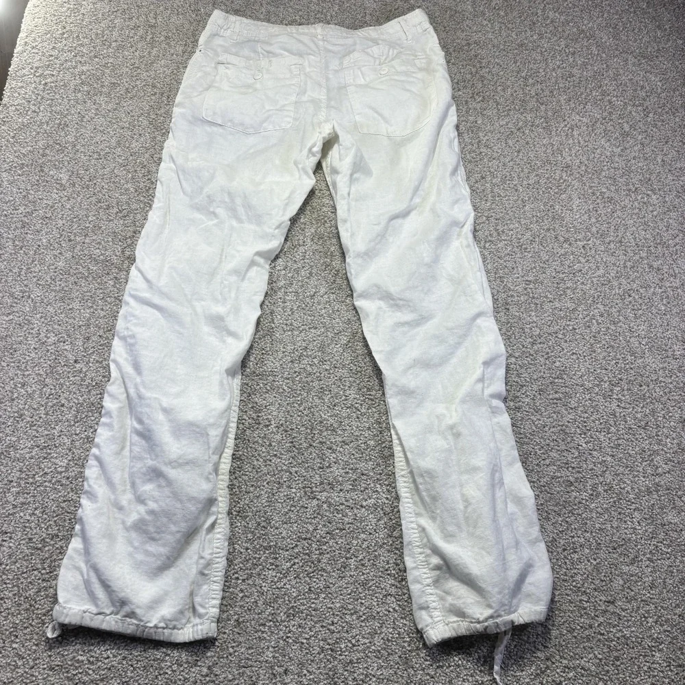 H&M L.O.G.G. Pants Womens 31 White Linen Blend Chino Drawstring Hem Summer